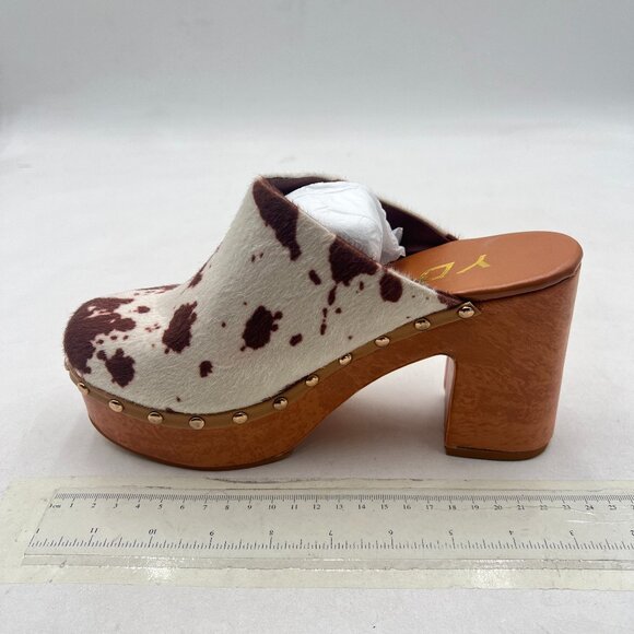 YDN Cow Platform Slip On Clogs Mules Cork High Heel Round Toe Studded Sandals - Picture 2 of 8